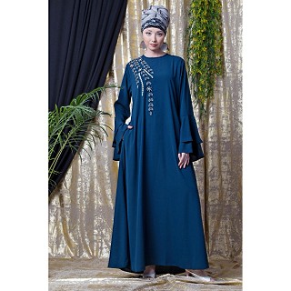 Designer Embroidery abaya with bell sleeves- Teal green